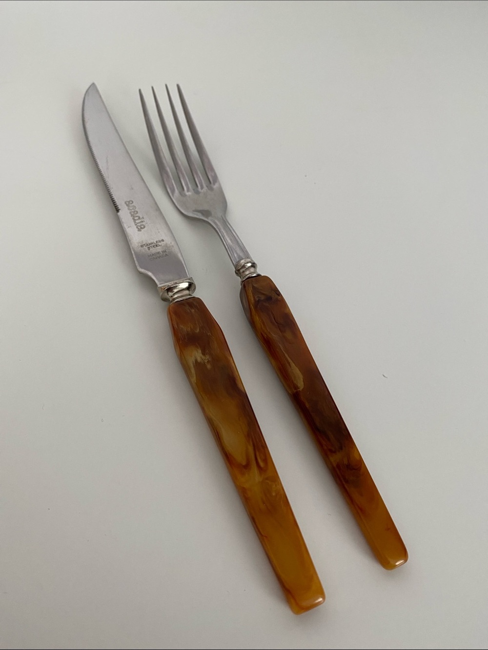 Vintage Bakelite Handle Knife and Fork Set